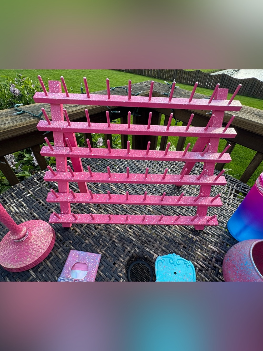 Hot Pink w/white splash-“Barbie Theme”Jewelry Display Rack with Pegs-FREE GIFT!